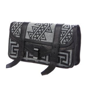 SOLD - PROENZA SCHOULER PS1 Clutch bag Aztec print woven geometric black leather